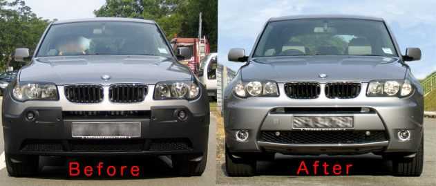 BMW, BMW Aerodynamic Kit Front Bumper Primed X3 E83 with PDC and Headlight Cleaning