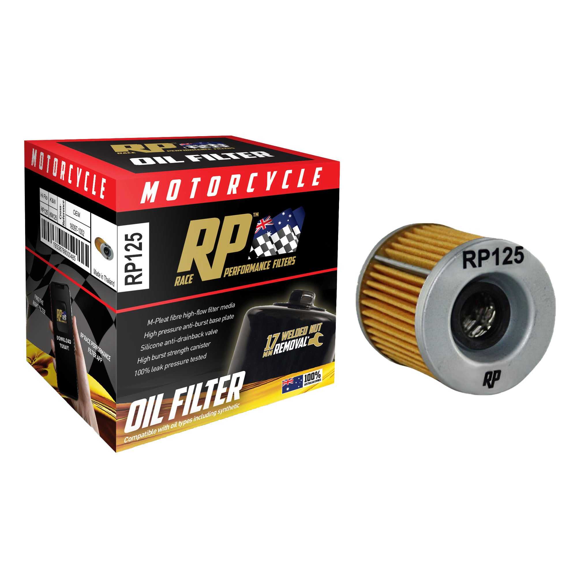 RP Filters, Race Performance Motorcycle Oil Filter - RP125