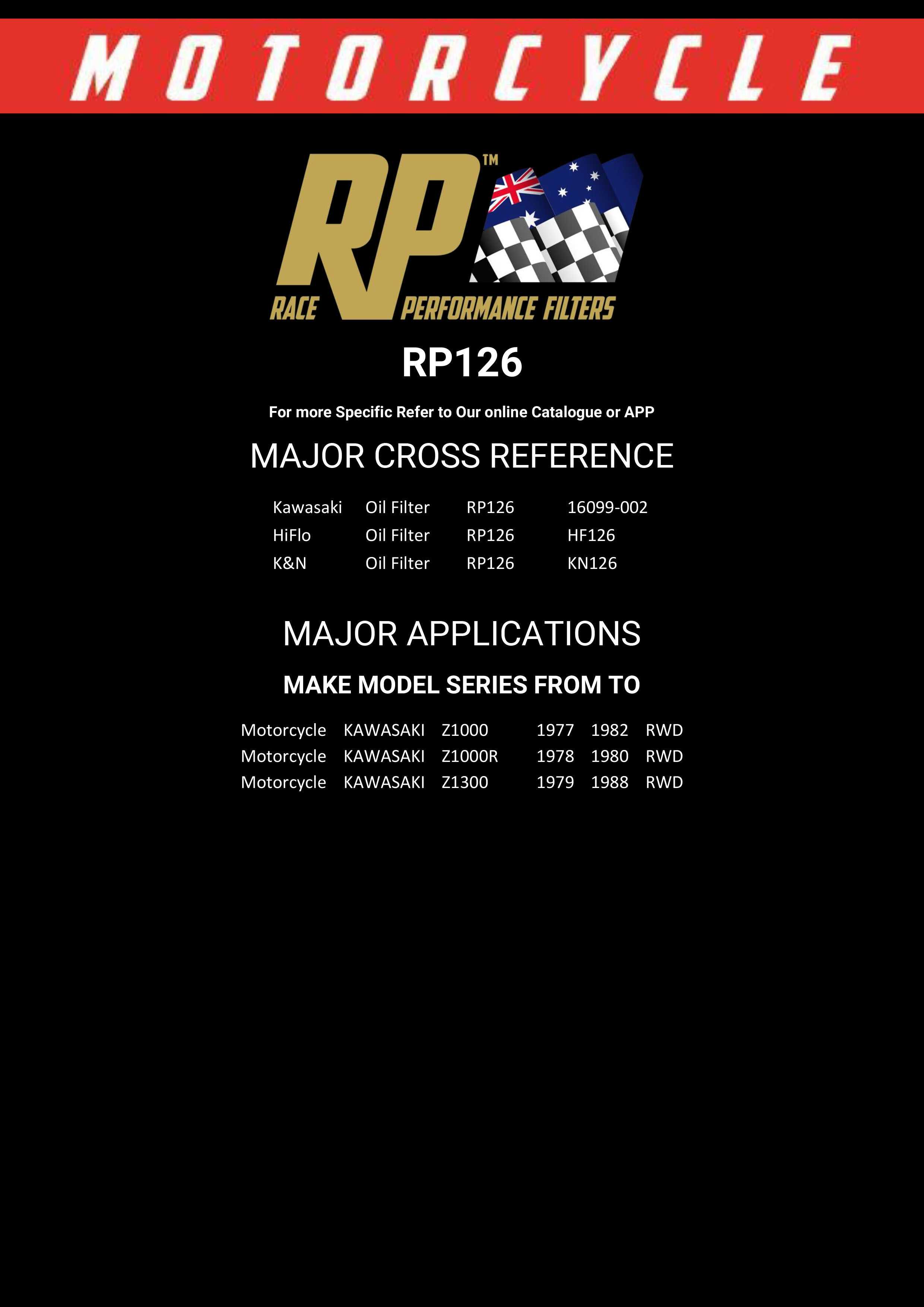 RP Filters, Race Performance Motorcycle Oil Filter - RP126